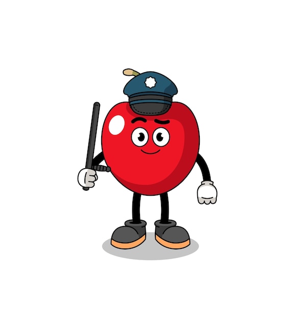 Cartoon illustration of cherry police character design