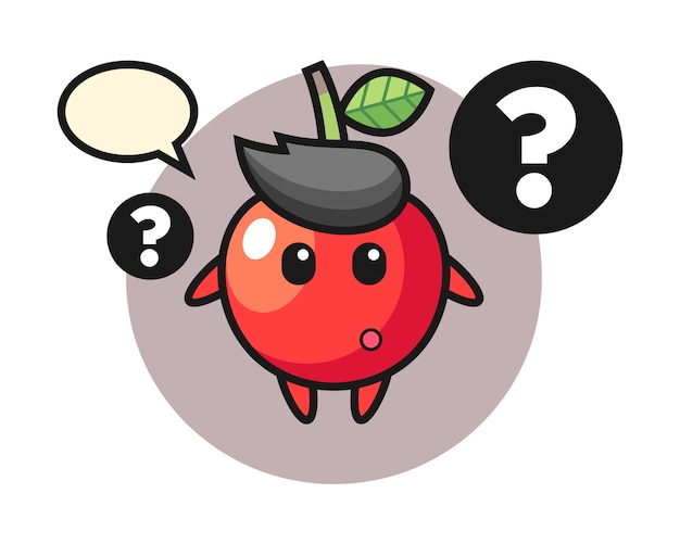 Cartoon illustration of cherry with the question mark, cute style design  