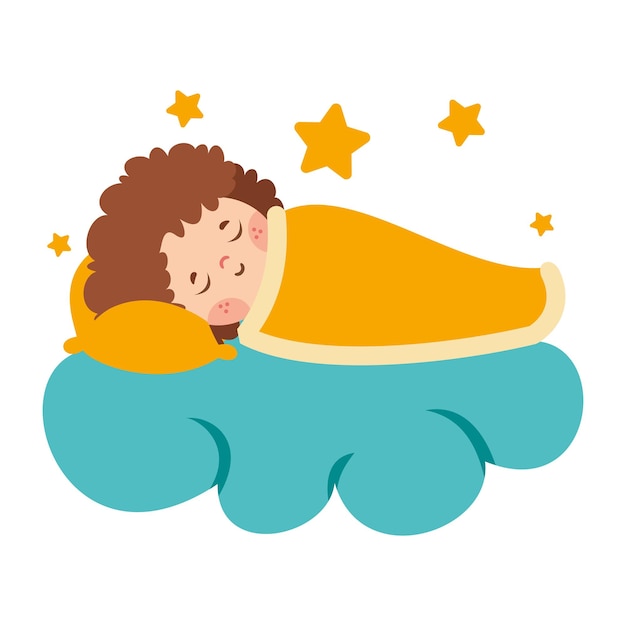 Vector cartoon illustration of a child sleeping