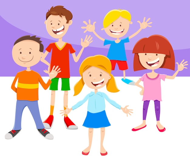 Vector cartoon illustration of children or teenagers