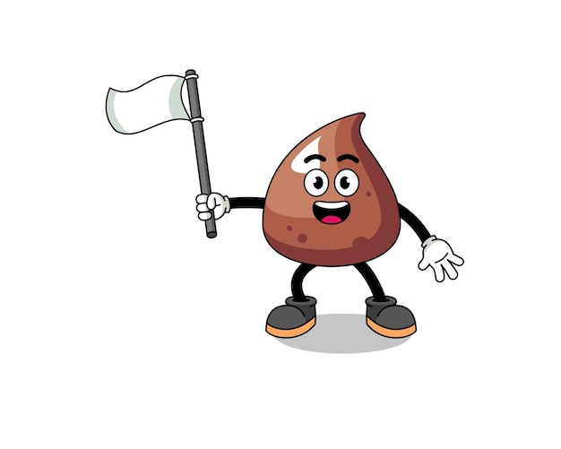 Cartoon Illustration of choco chip holding a white flag