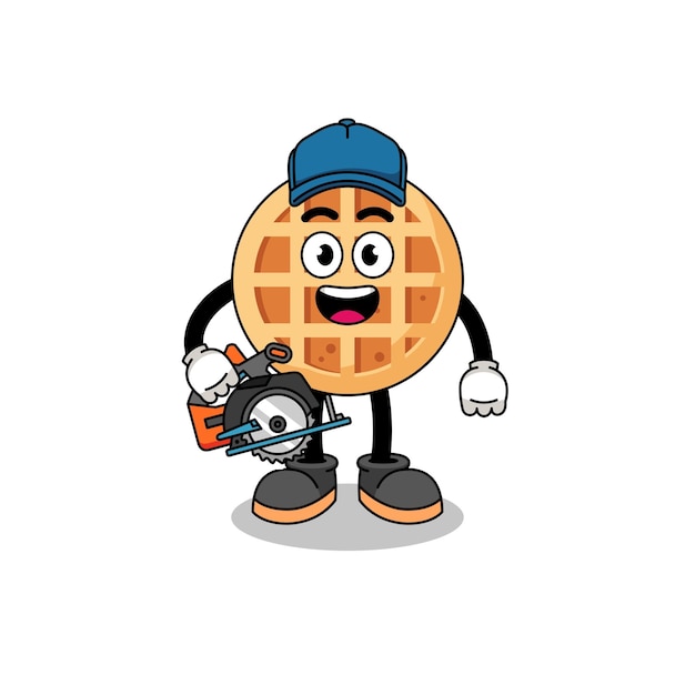 Cartoon Illustration of circle waffle as a woodworker