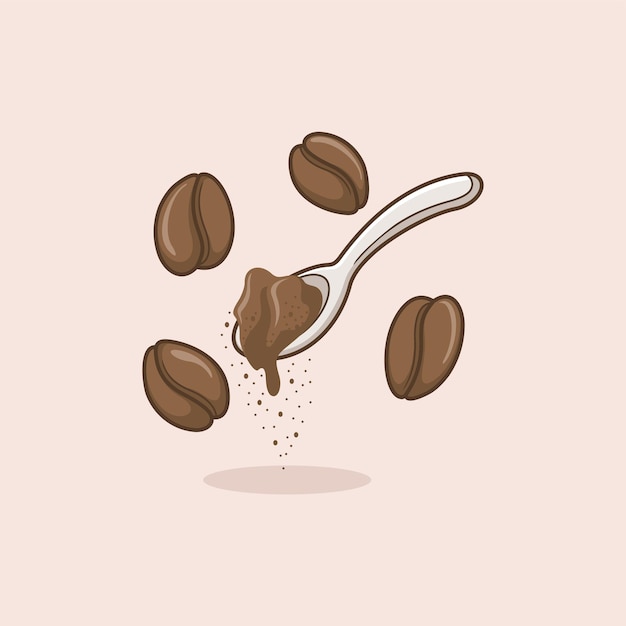 cartoon illustration of coffee bean and powder