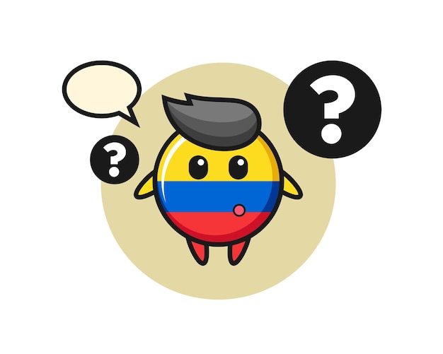 Cartoon illustration of colombia flag badge with the question mark