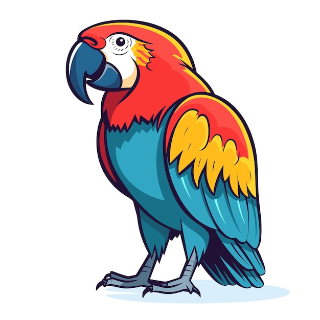 Vector cartoon illustration of a colorful parrot with big eyes cute birds