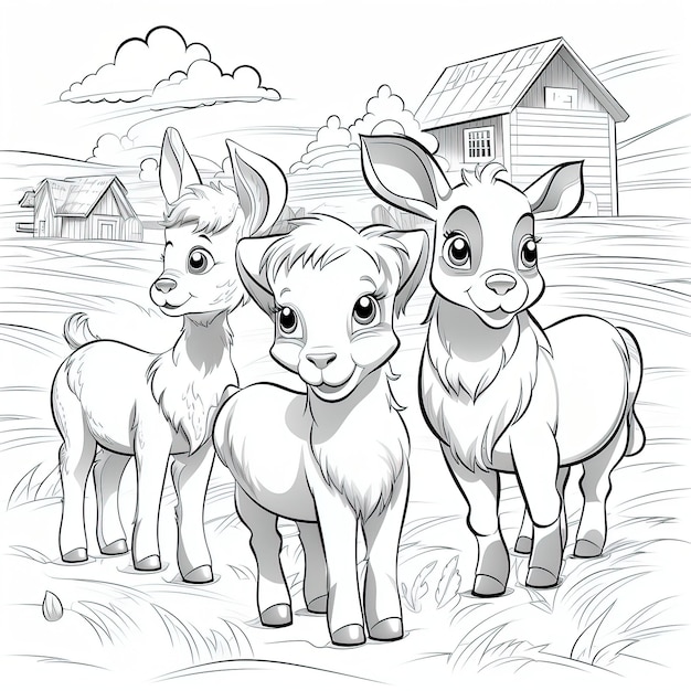 cartoon illustration coloring book page cute farm animals