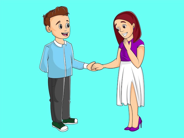 Vettore illustrazione del fumetto di una coppia che si tiene per mano