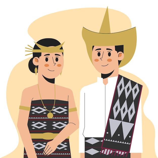 Vector a cartoon illustration of a couple in indonesian traditional dress