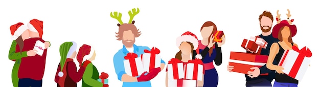 Cartoon illustration of the crowd with presents