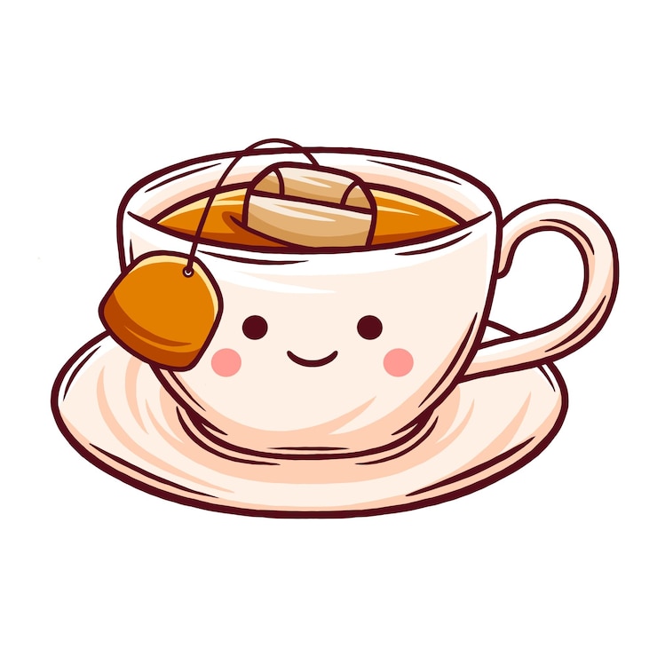 Vector a cartoon illustration of a cup of tea with a smiley face