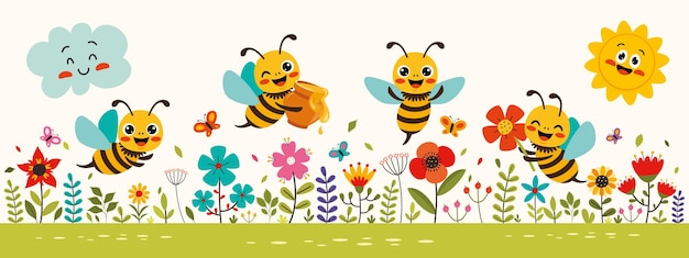 Cartoon illustration of cute bees