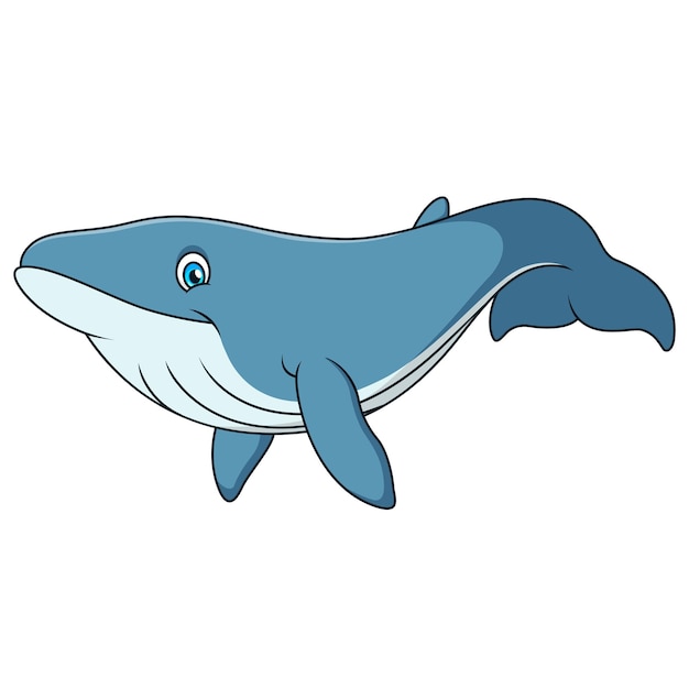 Cartoon illustration of cute blue whale swimming