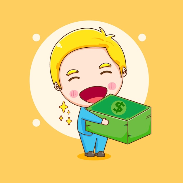 Cartoon illustration of cute businessman character giving money