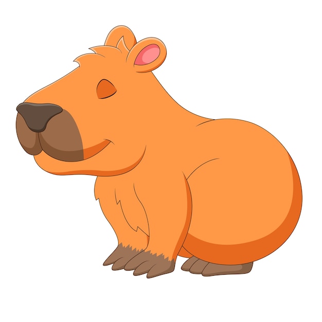 Vector cartoon illustration of a cute capybara relaxing