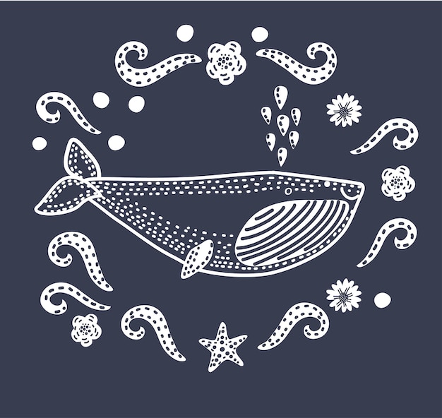 cartoon illustration of Cute cartoon whale