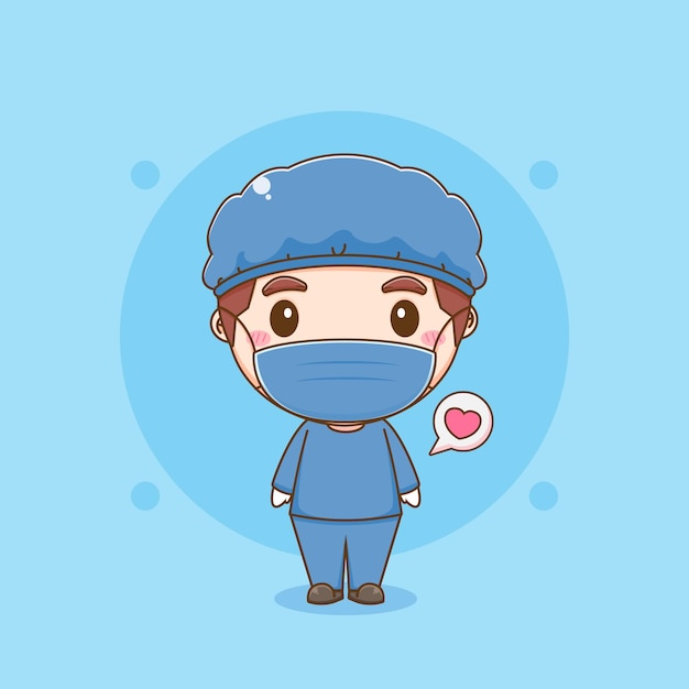 cartoon illustration of cute doctor wears protective suits