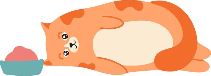 Vector 핑크색 음식 그 에 으로 누워있는 귀여운 한 홍색 고양이의 만화 일러스트레이션으로 만족스러운 표정으로 시청자를 바라보고 있습니다.