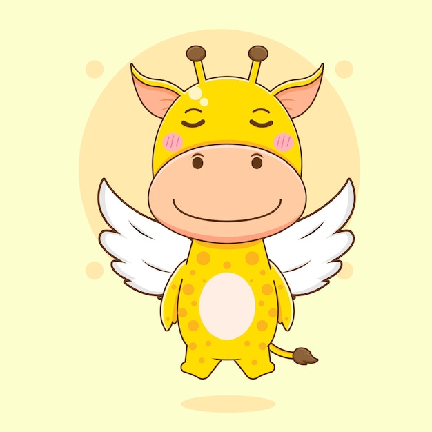 Cartoon illustration of cute giraffe character as an angel