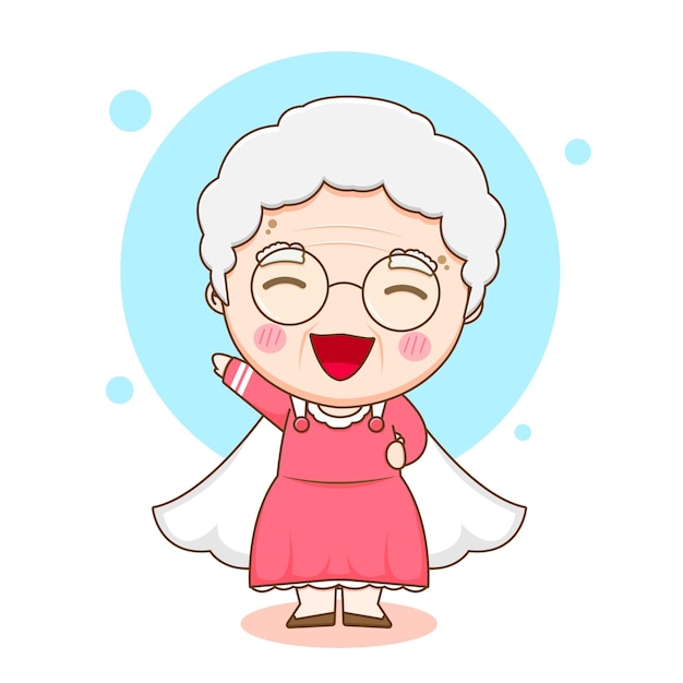 Vector cartoon illustration of cute grandmother character as super hero