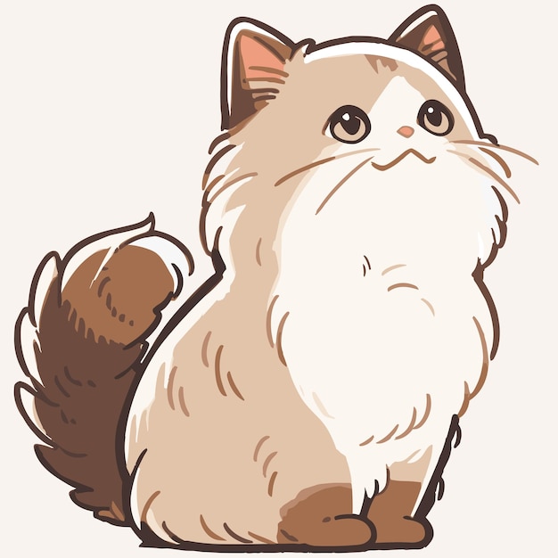 Vector cartoon illustration of cute persian cat looking up