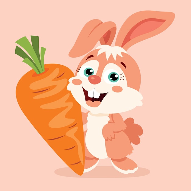 Vector cartoon illustration of cute rabbit