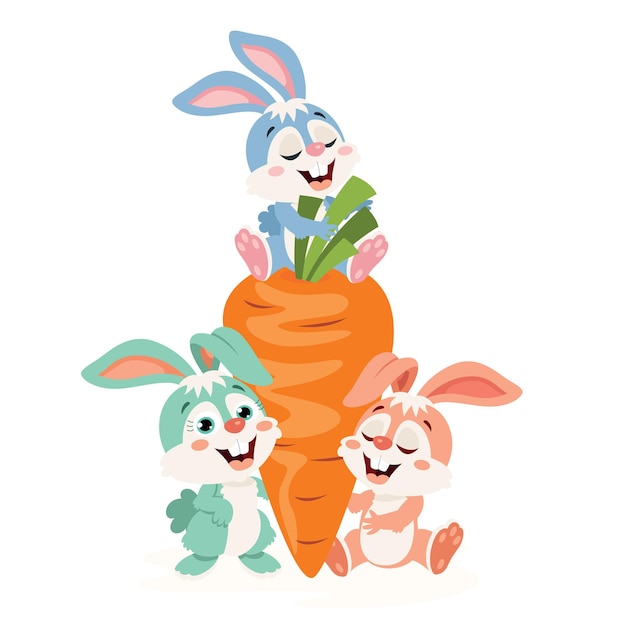 Vector cartoon illustration of cute rabbits