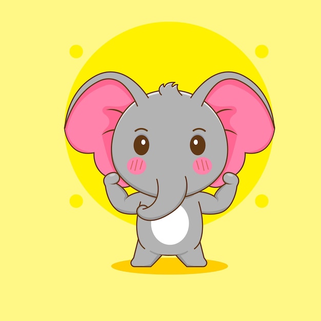 Cartoon illustration of cute strong elephant