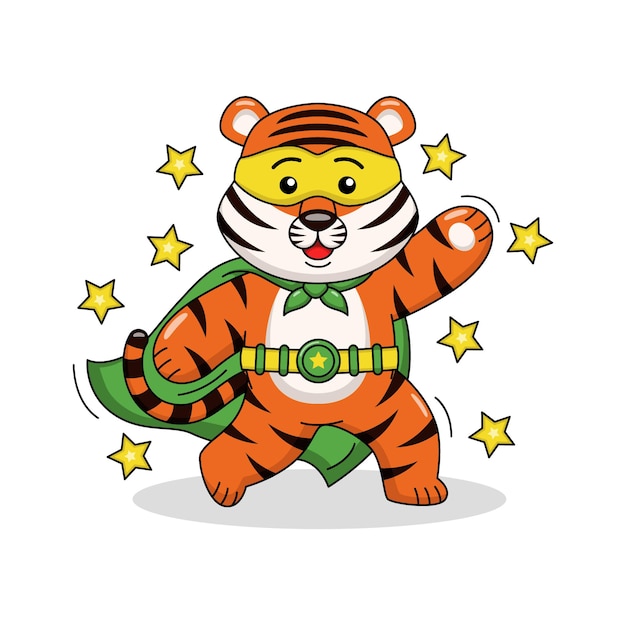 Vector cartoon illustration of cute superhero tiger