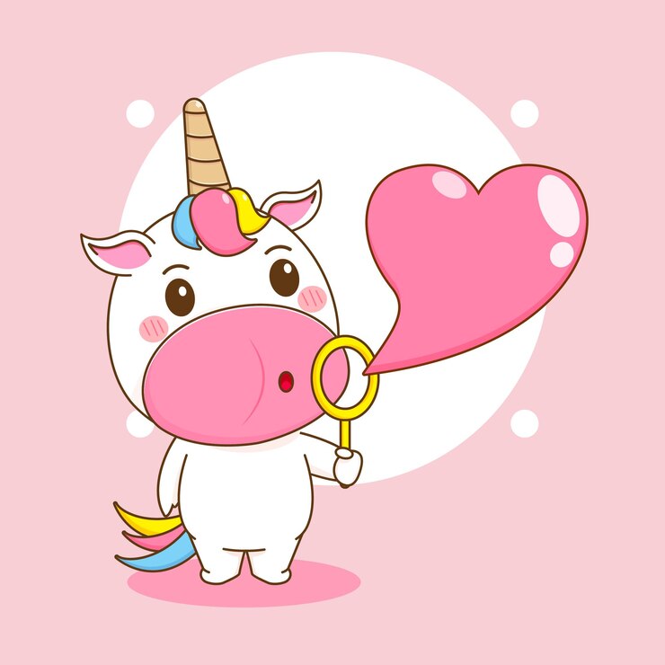 Premium Vector | Cartoon illustration of cute unicorn blowing love bubble