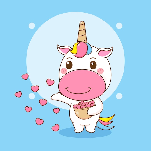 cartoon illustration of cute unicorn sharing love