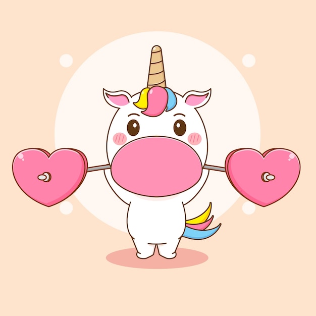 cartoon illustration of cute unicorn weight lifting