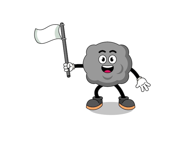 Cartoon Illustration of dark cloud holding a white flag