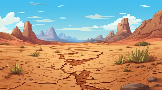 Vector a cartoon illustration of a desert landscape with mountains and desert landscape