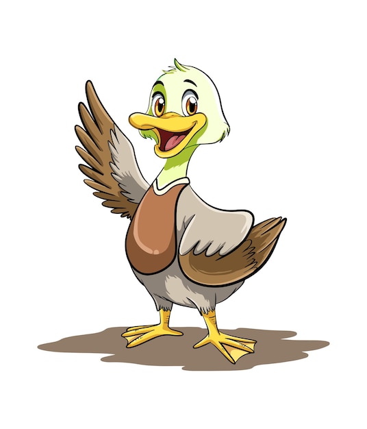 cartoon illustration design of a cute duck walking around waving its arms