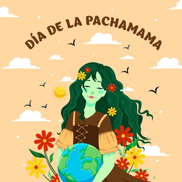 Cartoon illustration of dia de la pachamama banner template