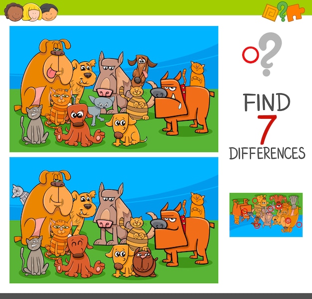 Cartoon Illustration of Differences Game 