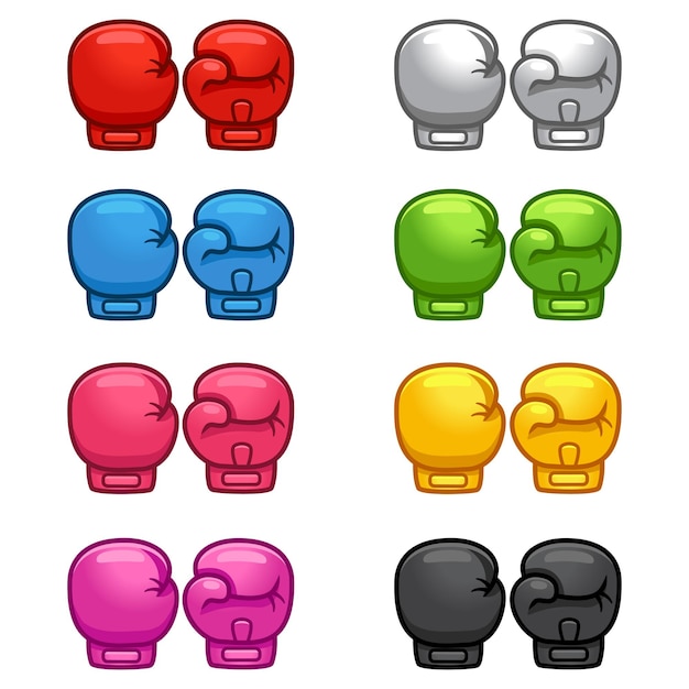 Cartoon illustration of different color boxing glove icon