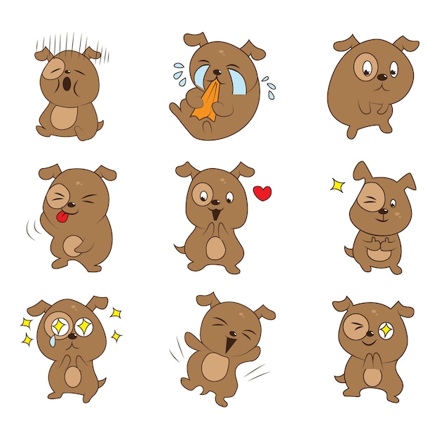 Cartoon illustration of dog sticker set