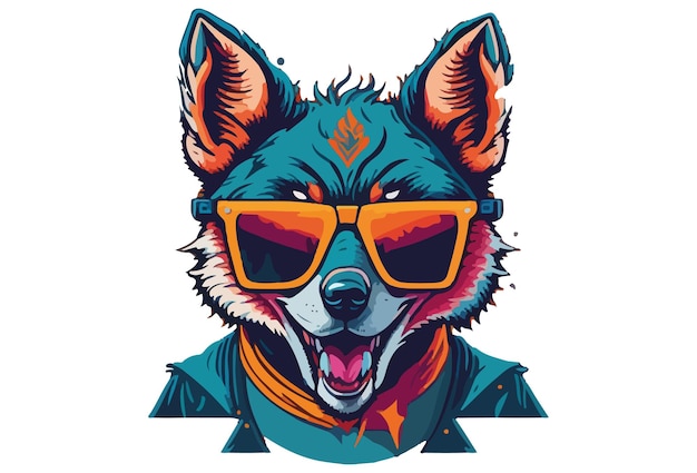 A cartoon illustration of a dog wearing sunglasses and a shirt that says'wolf '