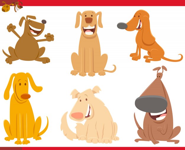 Vector cartoon illustration of dogs animal characters set