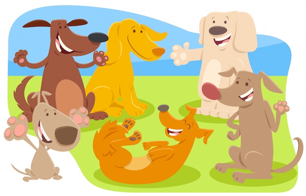 Vector cartoon illustration of dogs animal characters