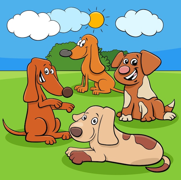 Cartoon illustration of dogs and puppies animal characters group