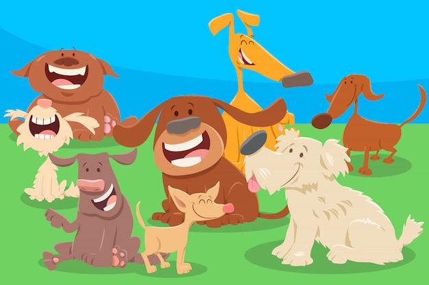Vettore illustrazione del fumetto del gruppo di caratteri dei cuccioli o dei cani