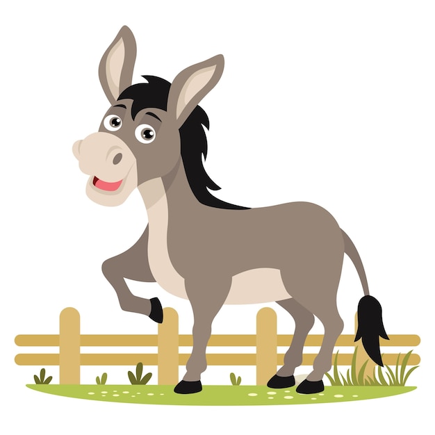 Vector cartoon illustration of a donkey