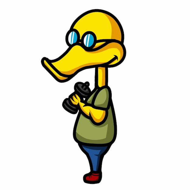 cartoon illustration of duck doing gym