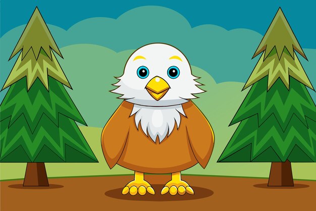 Vector a cartoon illustration of an eagle with pine trees in the background