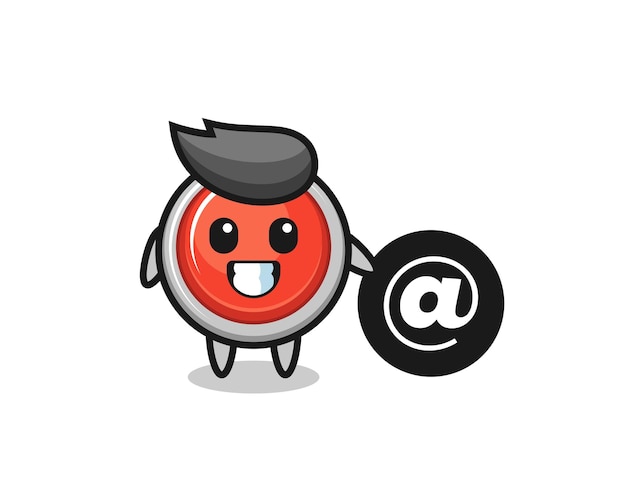 Cartoon Illustration of emergency panic button standing beside the At symbol