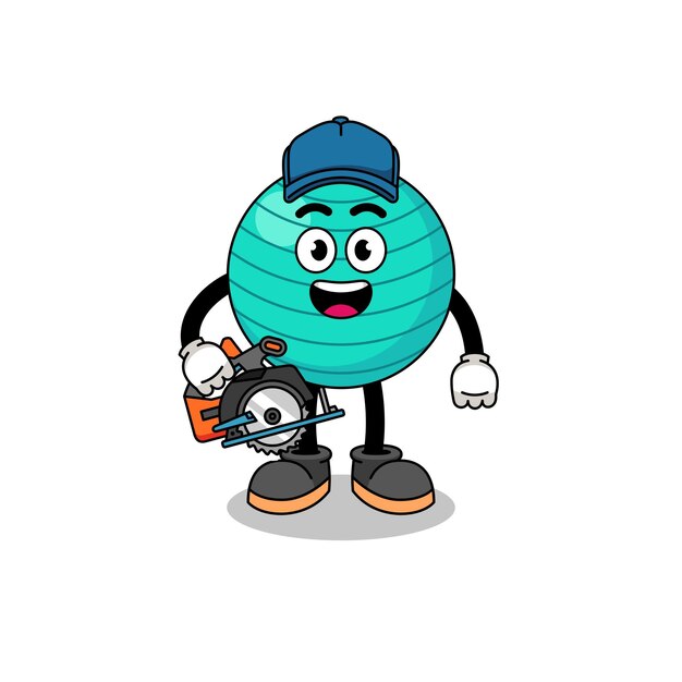 Vector cartoon illustration of exercise ball as a woodworker character design