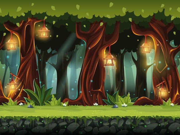 cartoon illustration of the fairy forest for the game UI. .