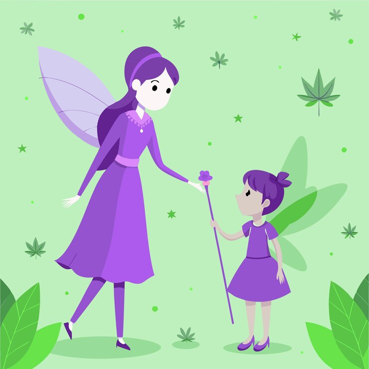 Vector a cartoon illustration of a fairy and a girl with a bow